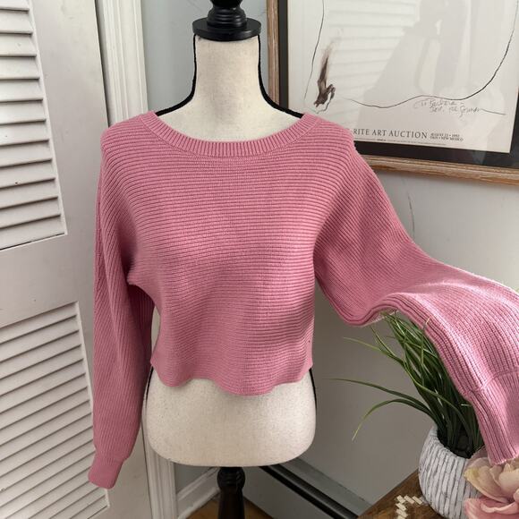 House of Harlow Sweaters - HOUSE OF HARLOW 1960 Womens Sweater Large Pink Ribbed Knit Cropped Preppy Casual